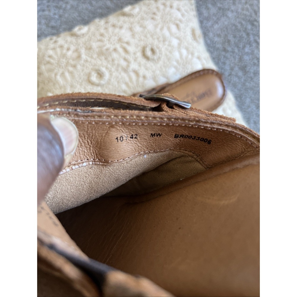 Born Origin Women 10 Brown Leather Mule Clog Studded Buckle Slip On Boho Western - Picture 11 of 16